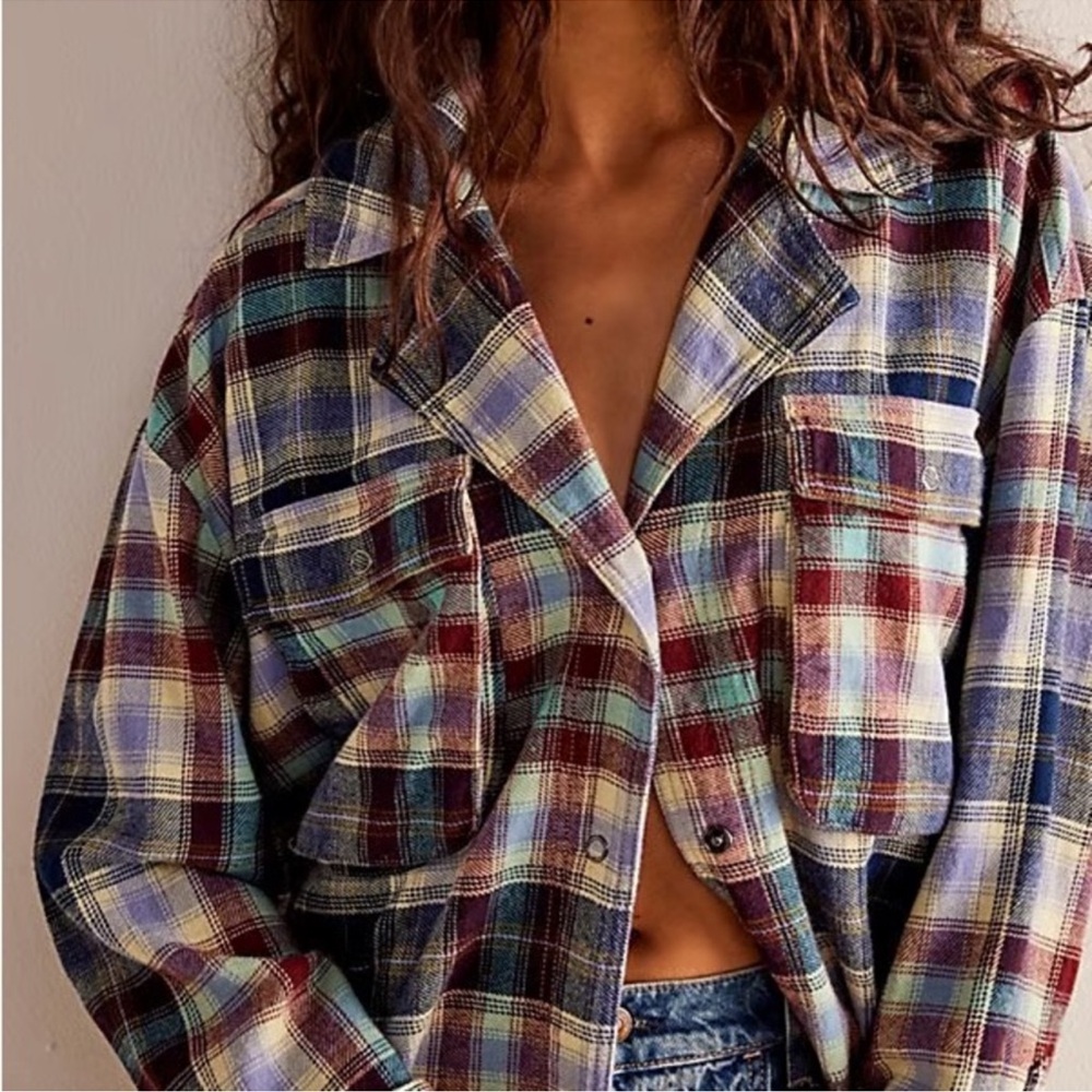 FP We The Free Izzy Plaid Cargo Shirt NWOT Size XS - Picture 2 of 6